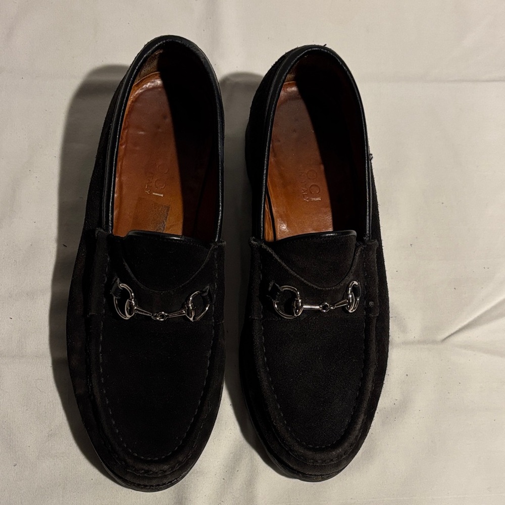 Gucci Black Nubuck Loafers with Silver Horse bit ladies 38.5